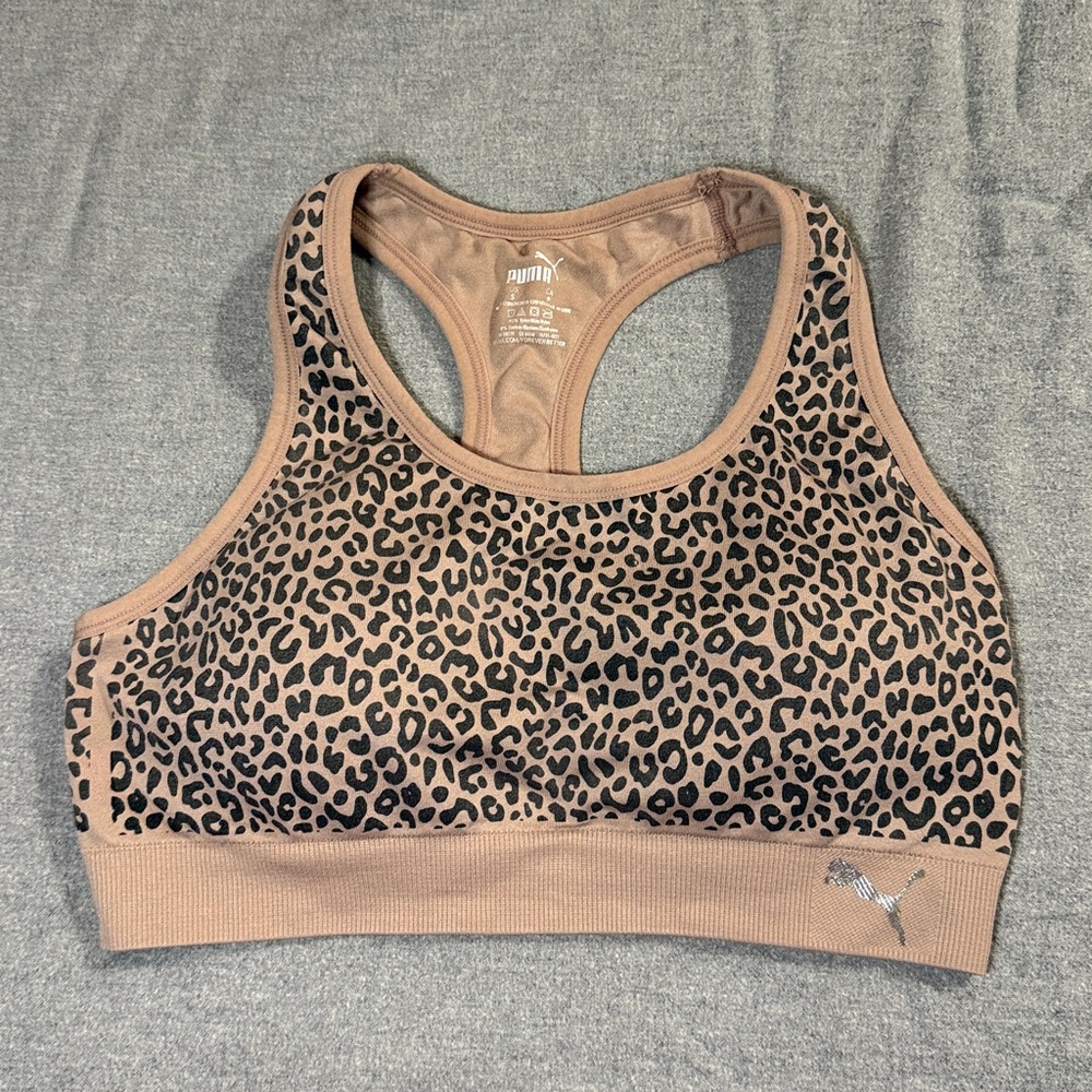 Puma Animal Print Sports Bra in Tan and Black